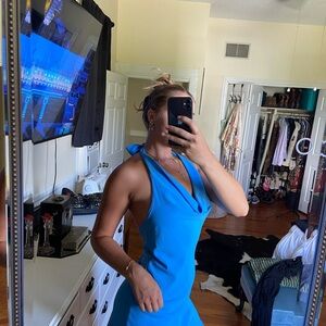 Elegant Blue Halter Dress